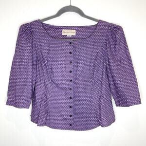 Vntg Recollections Victorian Puff Sleeve Top Womens XL Purple Heart Steampunk